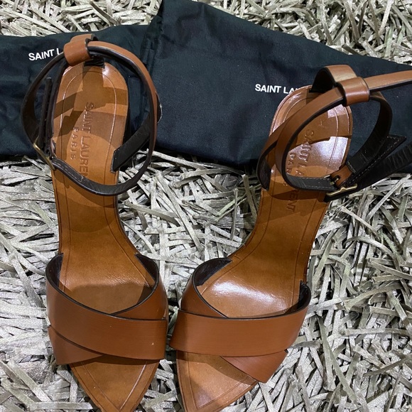 SAINT LAURENT TANGER WOOD & LEATHER SANDAL - Picture 8 of 12